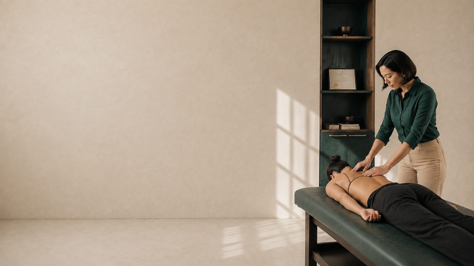 Pearl demonstrating grounded, precise touch in a treatment setting
