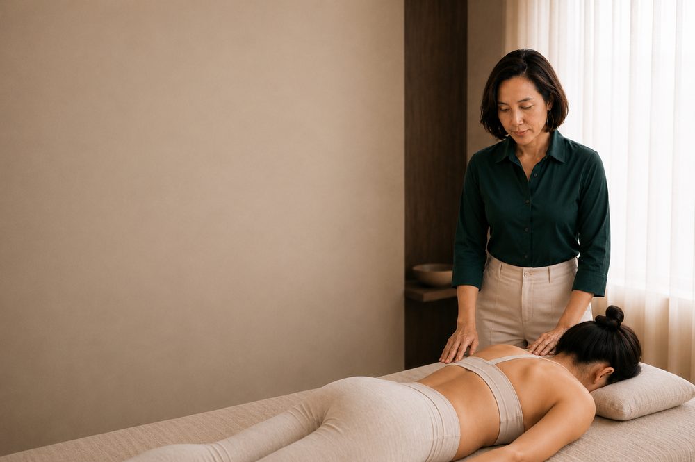 Practitioner working with grounded, precise touch